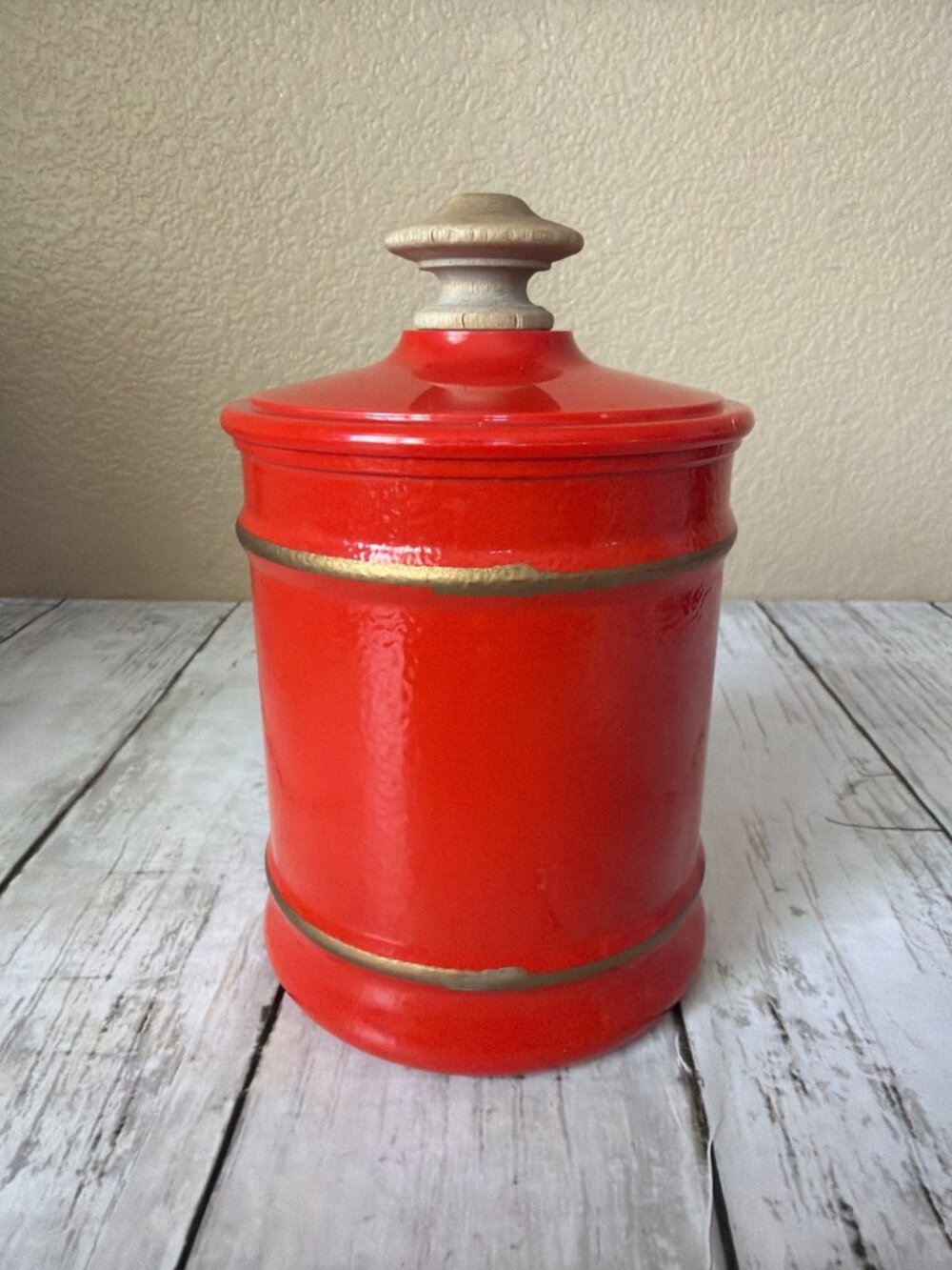 MCM Kromex Small Canister Red Birds Floral Enamel Metal K-679 USA - Replacement - Picture 3 of 11